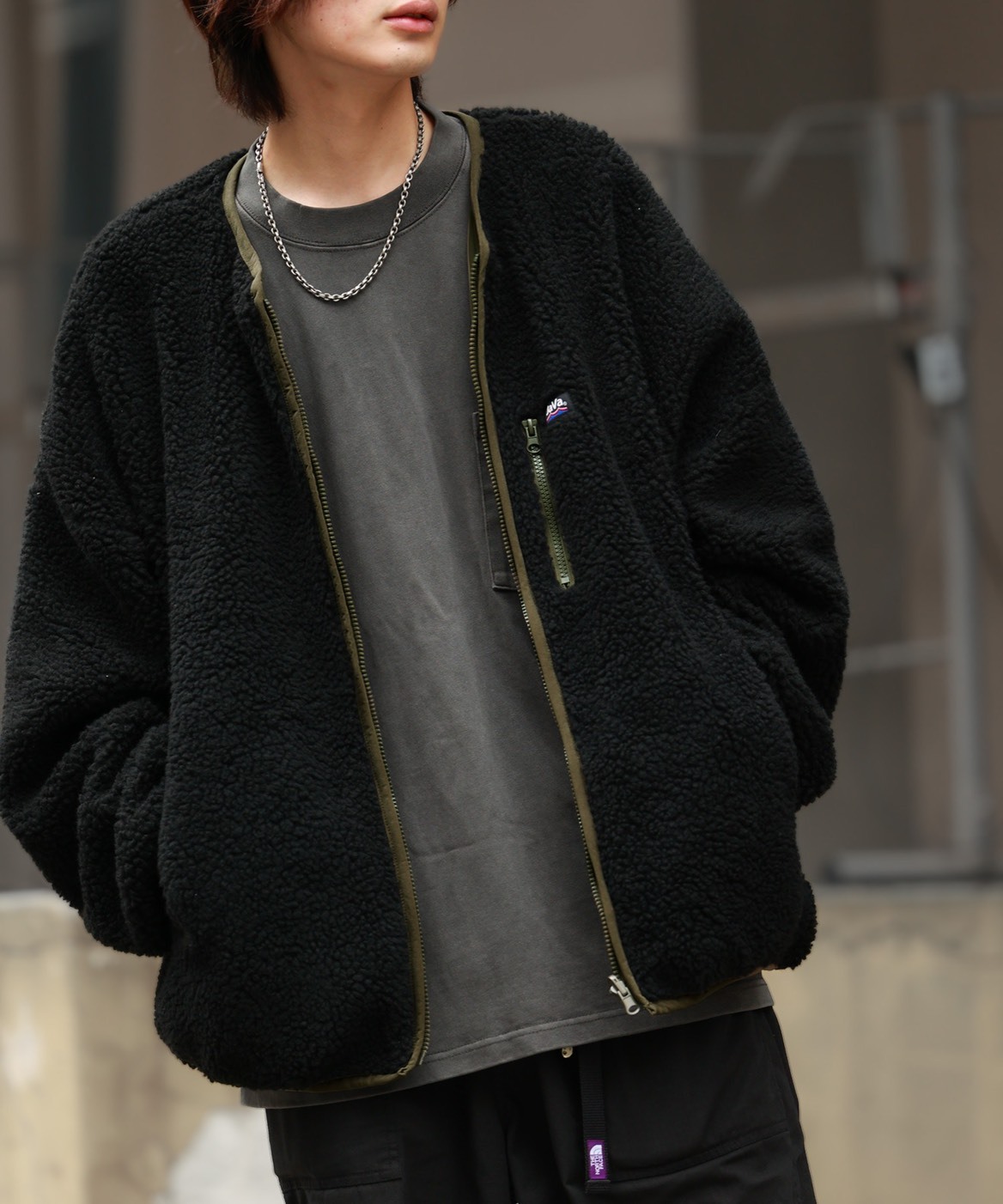 日本 JAVA 雙面穿 無領 滾邊 防風 羊羔毛 長板 外套 2色