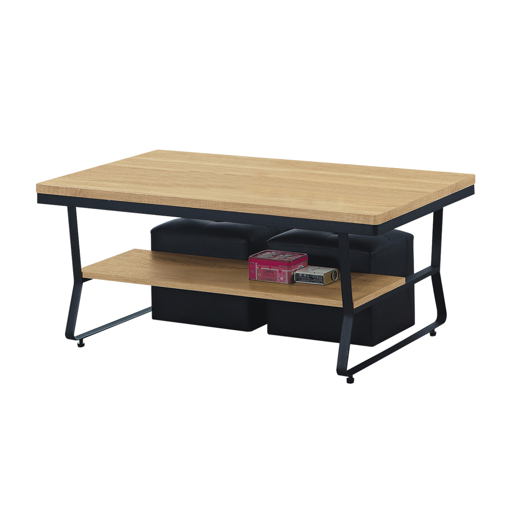 查爾斯3.7尺工業風鐵腳大茶几(附腳凳二個)