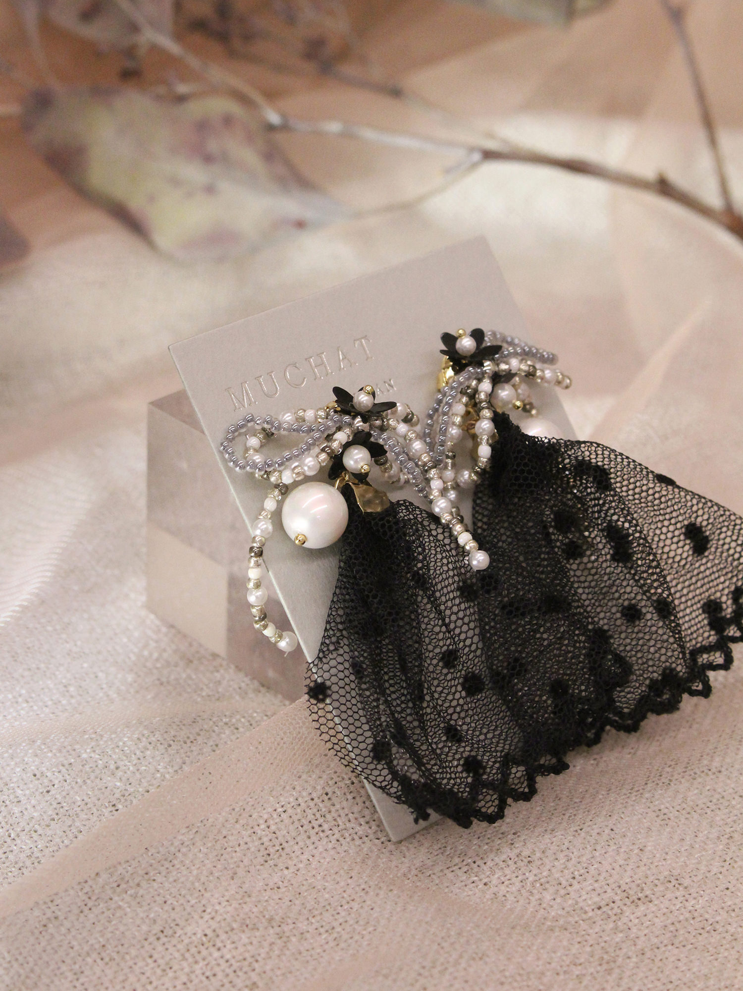 妙麗的即興曲。(2way)MUCHAT手作14KGP蝶結透紗純銀針耳環