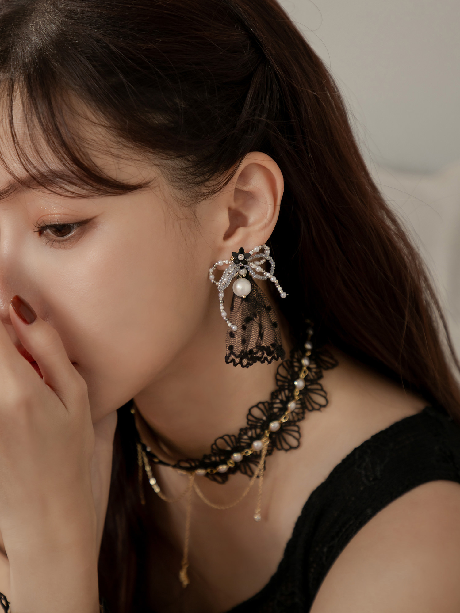 妙麗的即興曲。(2way)MUCHAT手作14KGP蝶結透紗純銀針耳環