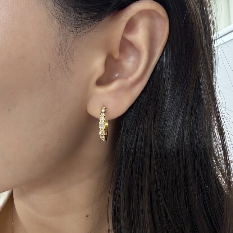 祖母綠切割鑽石圈耳環