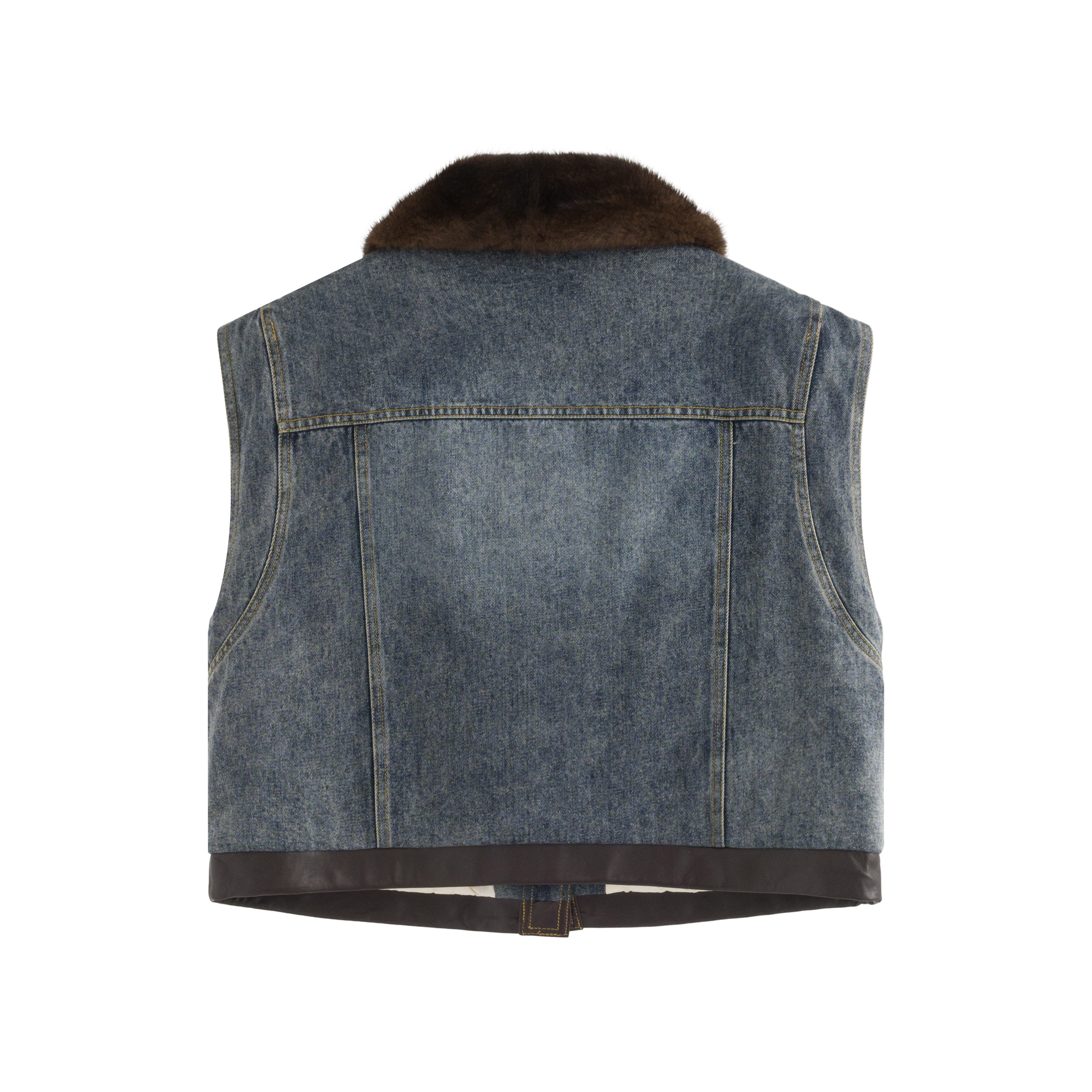 mi-tu 牛仔拼水貂毛鵝絨馬甲