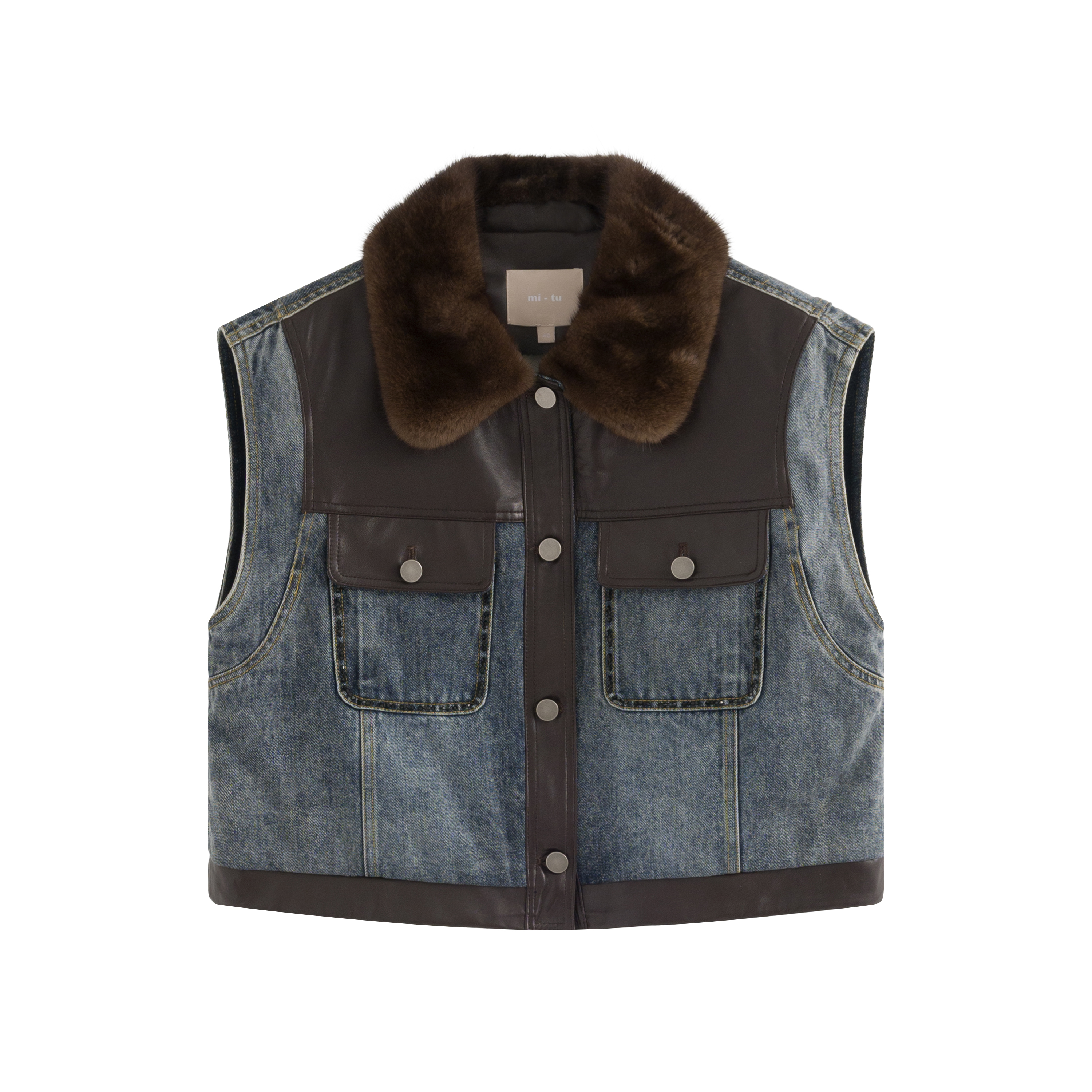 mi-tu 牛仔拼水貂毛鵝絨馬甲