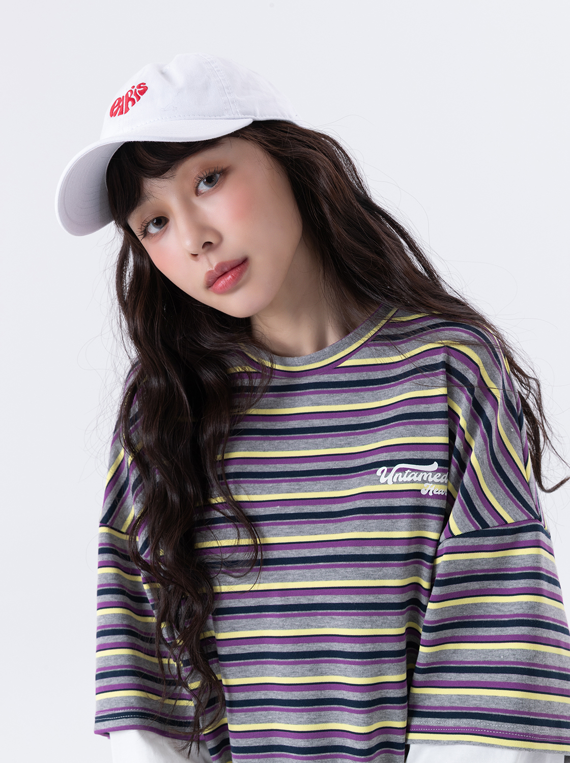 假兩件條紋長袖T恤