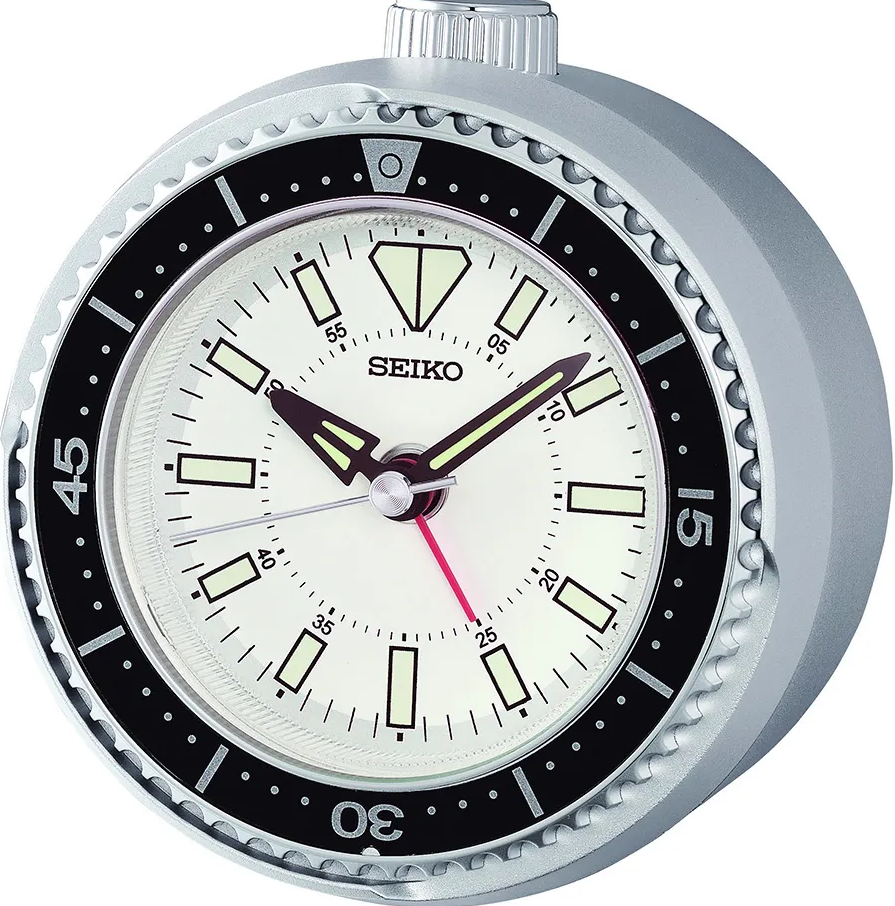 萬年鐘錶 - SEIKO 計時鬧鐘  白色靜音滑動式秒針貪睡造型鬧鐘 QHE207S 直徑10.4CM