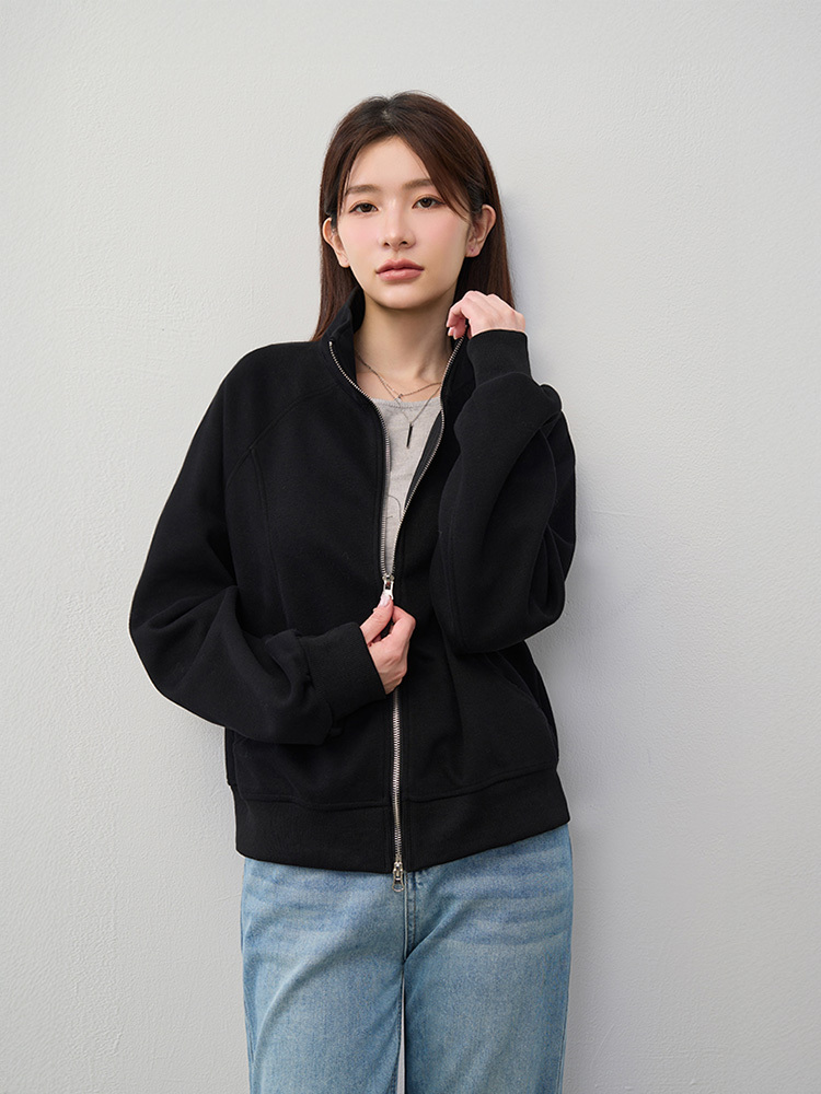 修身立領雙拉鏈外套