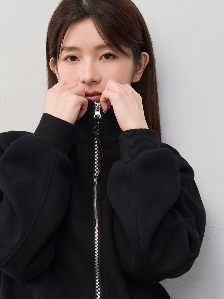 修身立領雙拉鏈外套