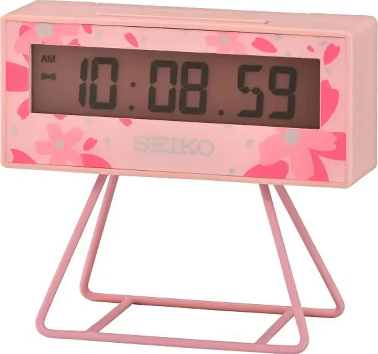 萬年鐘錶 - SEIKO 計時鬧鐘   精工櫻花粉紅電子小桌鐘 造型鬧鐘  QHL082P