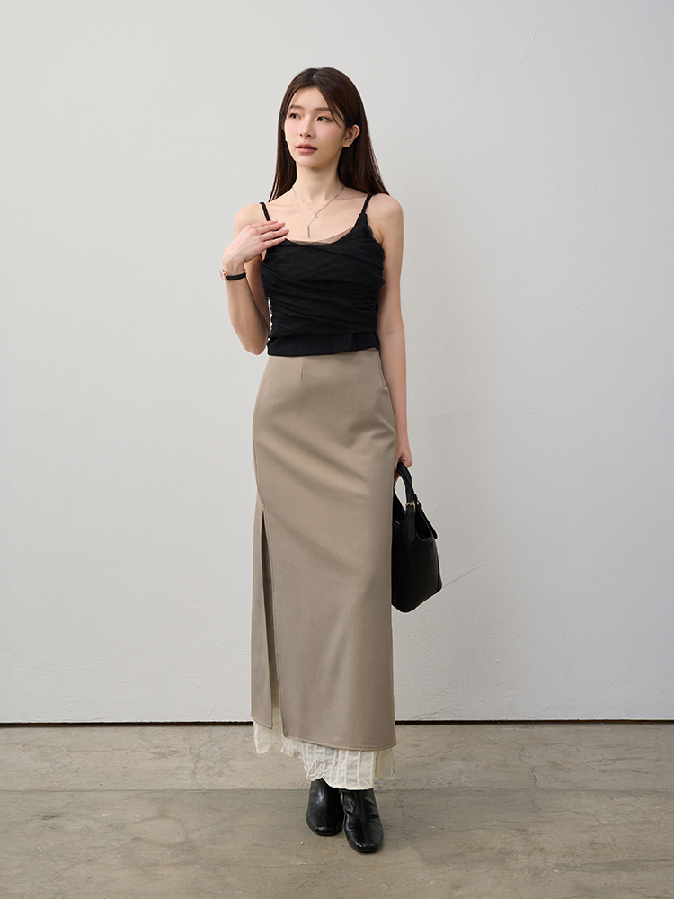 OH！HER 拼接開衩西裝長裙