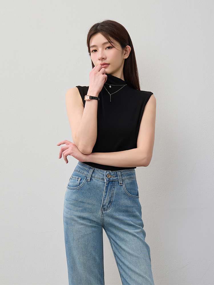 柔軟小立領無袖上衣