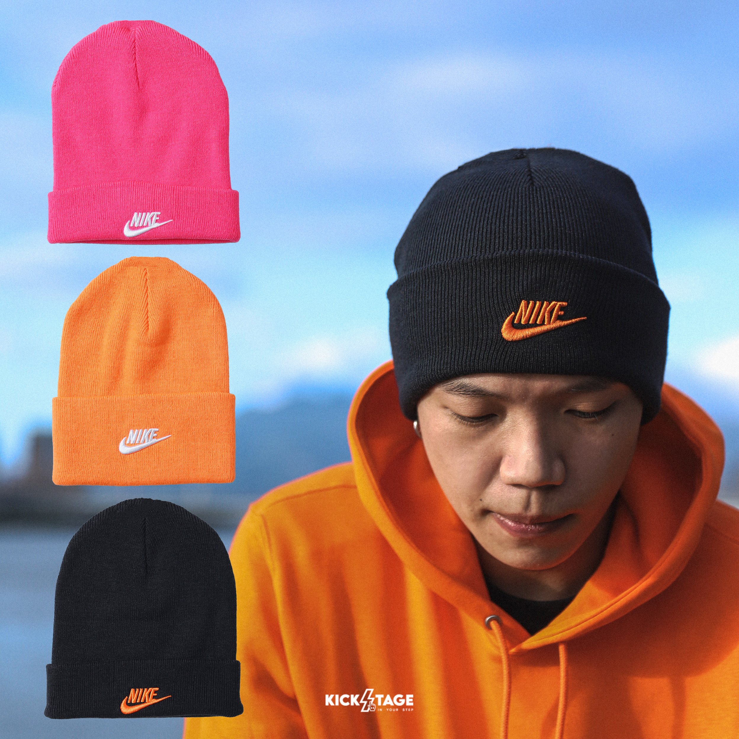 NIKE NSW BEANIE 黑色 桃粉色 橘色 反摺 刺繡 立體LOGO 毛帽 針織帽【HF5498/HF0186】