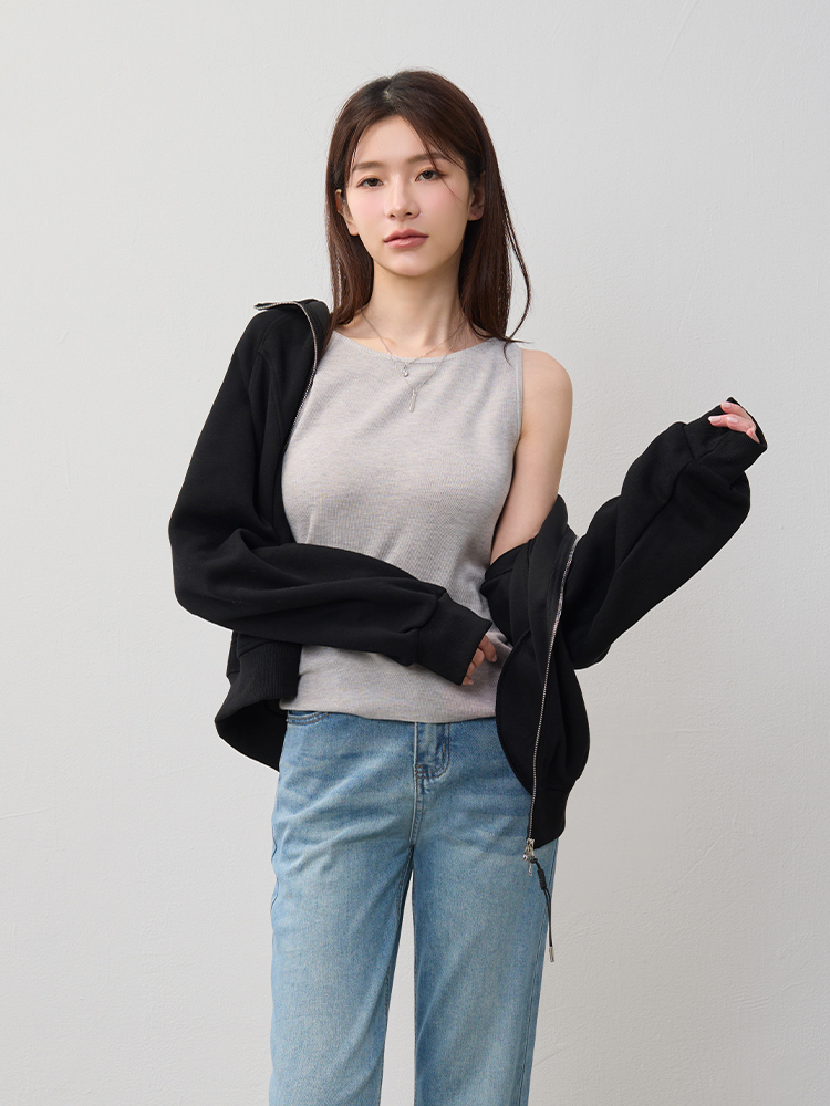 一字肩氣質針織吊帶背心（6%羊毛）