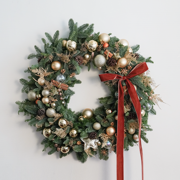 【 新鮮 】璀璨諾貝松聖誕花圈 M ~ XL