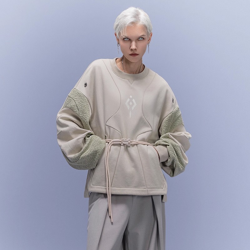 XIPHEVIL「機械式手圓領衛衣」高街寬鬆百搭彎刀袖內搭套頭賽博龐克