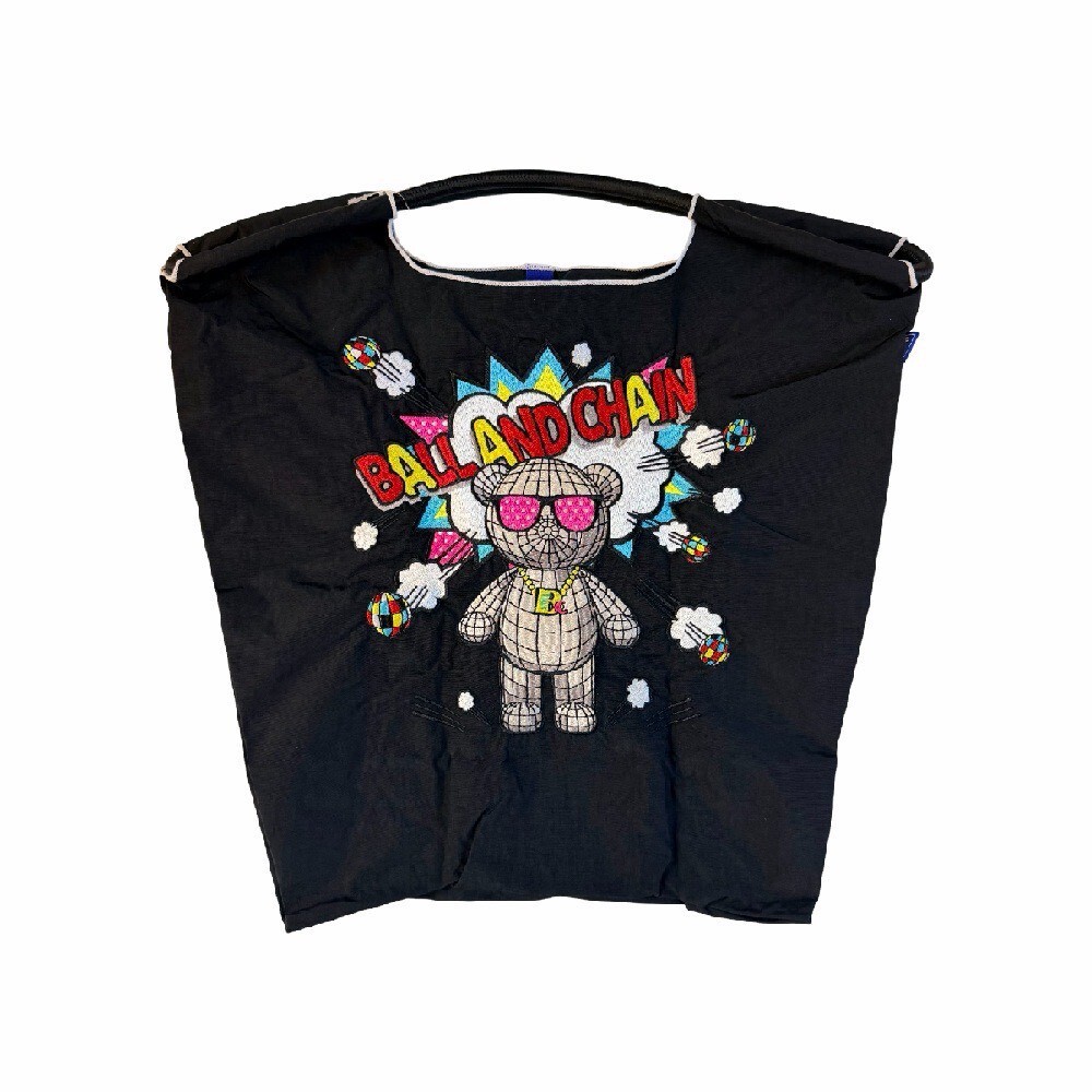 Ball＆Chain 刺繡環保購物袋 M號 - 黑 (30106901)