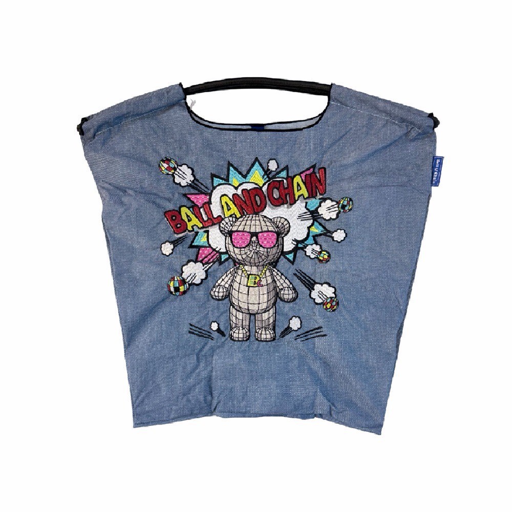 Ball＆Chain 刺繡環保購物袋 M號 - 丹寧藍 (30106977)