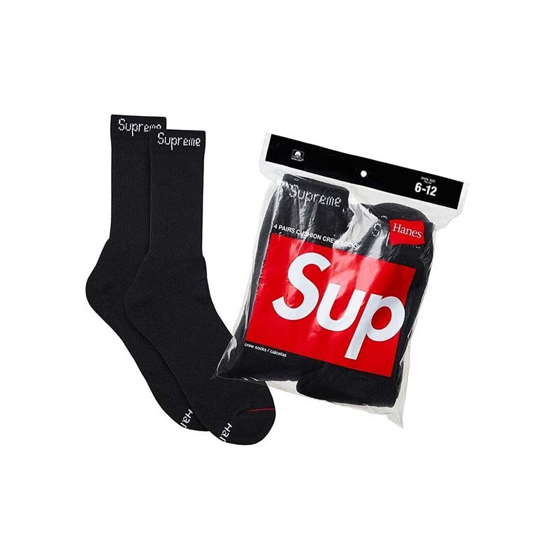 Supreme Hanes Crew Socks 襪子 四雙一組 黑色 99HAA26B-BK [台灣現貨]