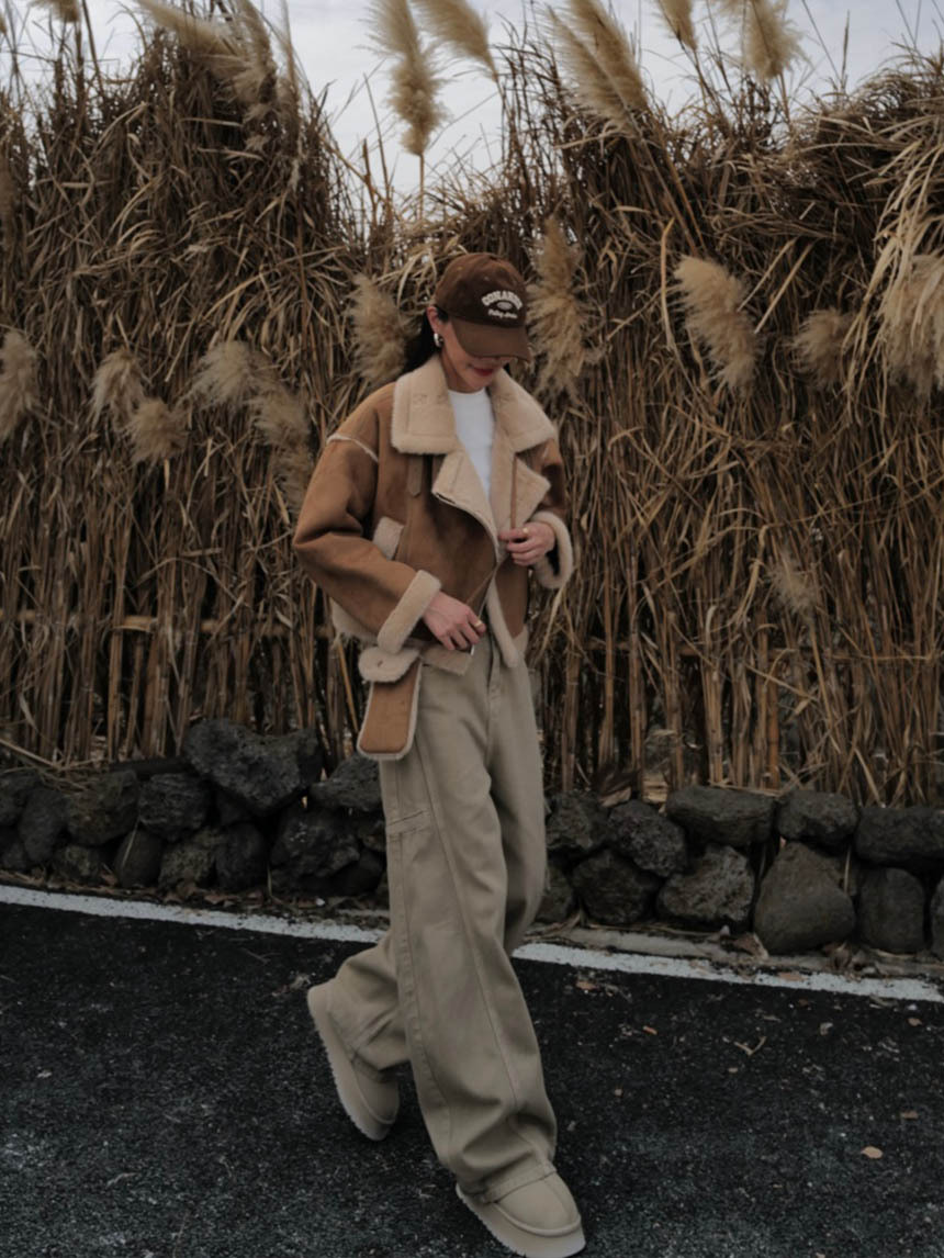 (附包)貂毛拼接麂皮騎士外套*2色