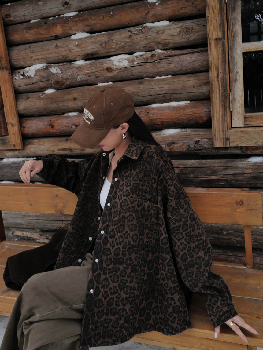 豹紋內短絨刷毛襯衫