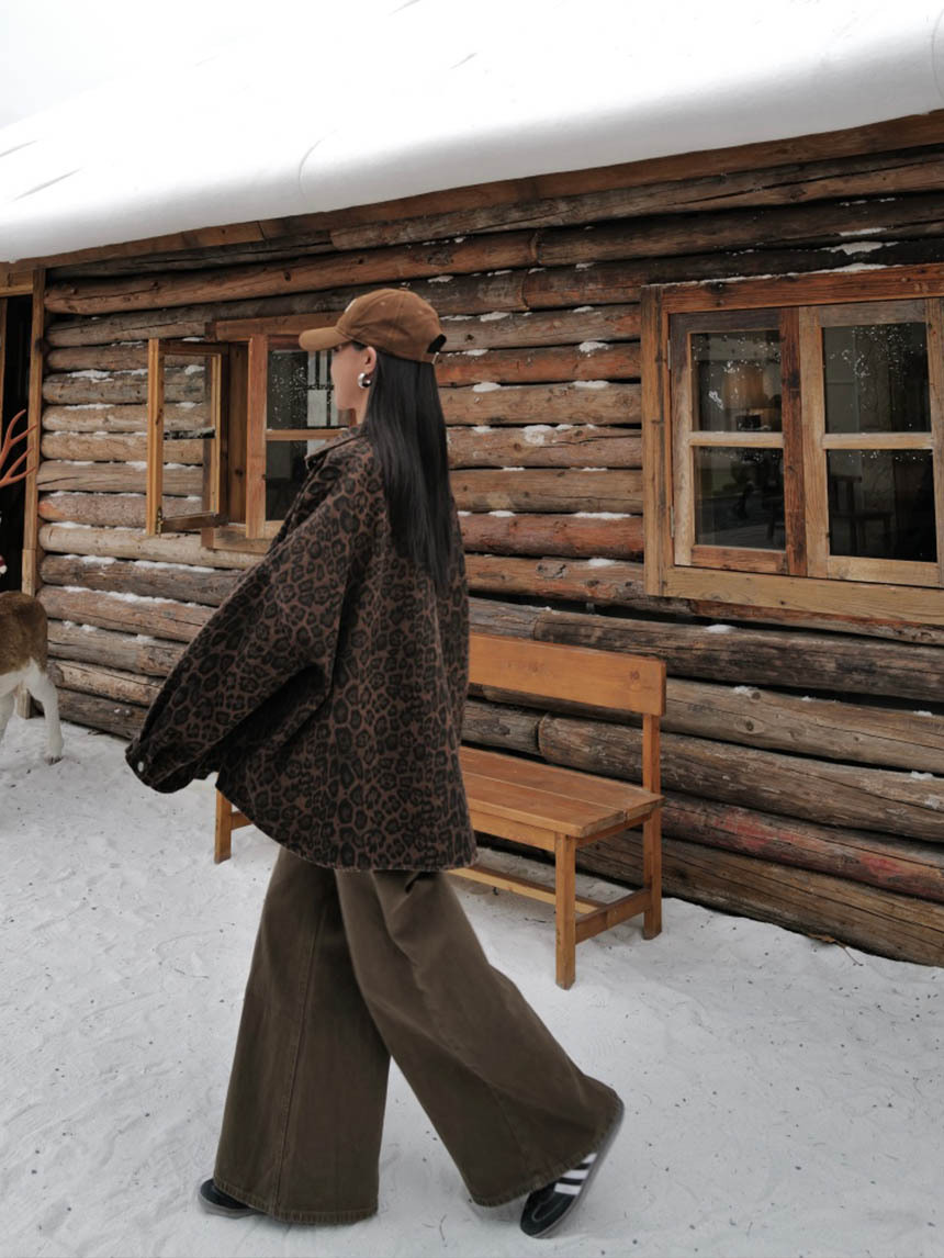 豹紋內短絨刷毛襯衫