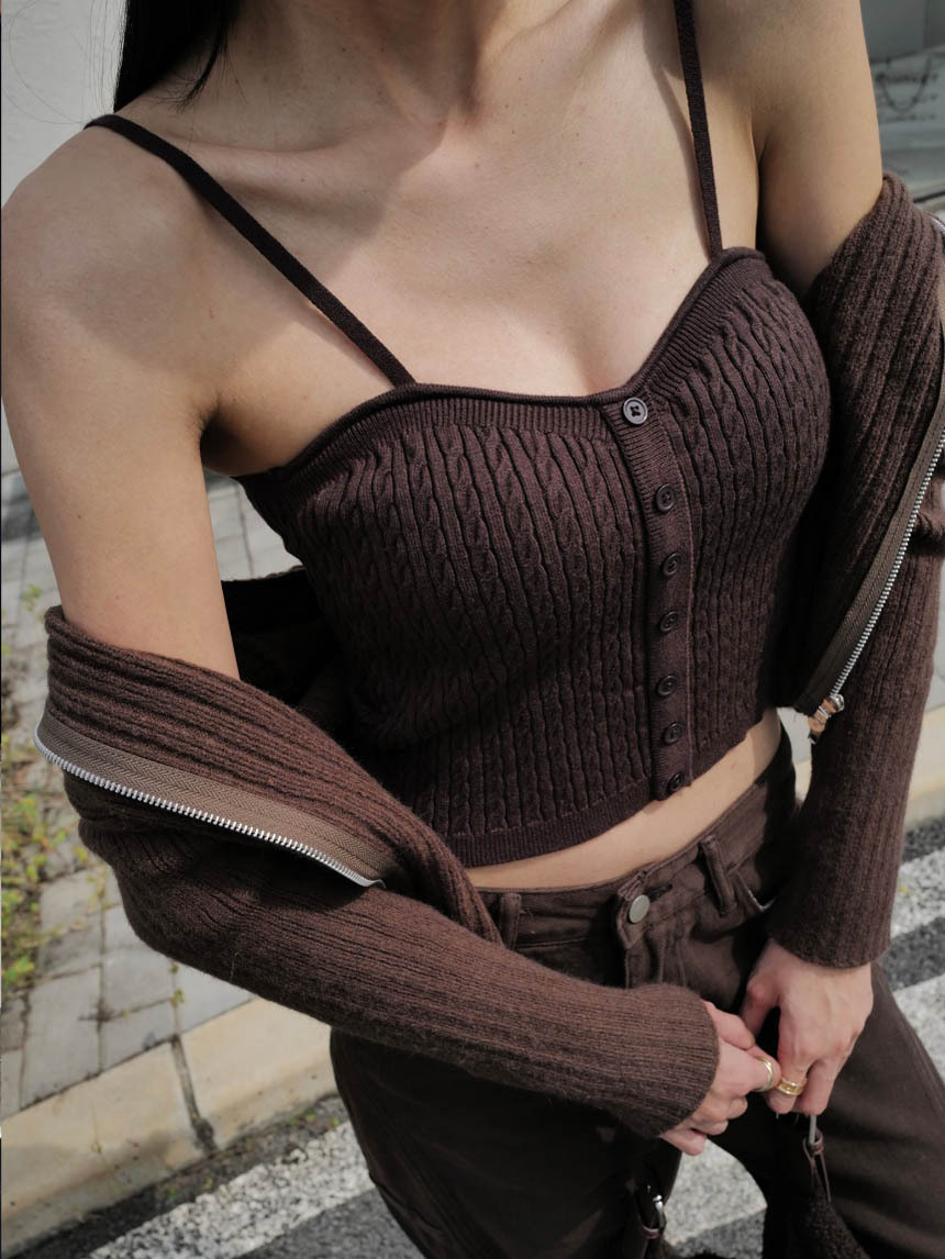肩帶可調麻花針織背心(附胸墊)*3色