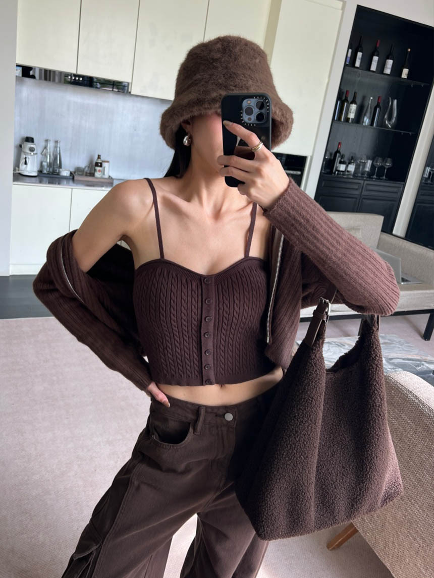 肩帶可調麻花針織背心(附胸墊)*3色