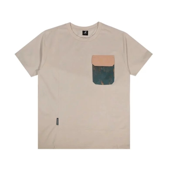 KANGOL 短袖 卡其 白 口袋 剪接 短T 中性 6425101131 6425101100