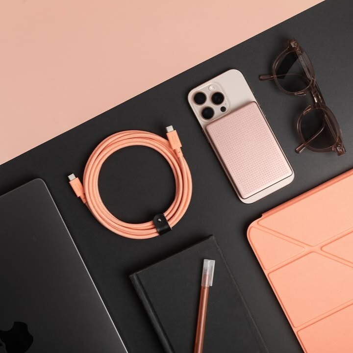 [C-C] 3公尺-100W-BELT快充充電線-杏桃粉