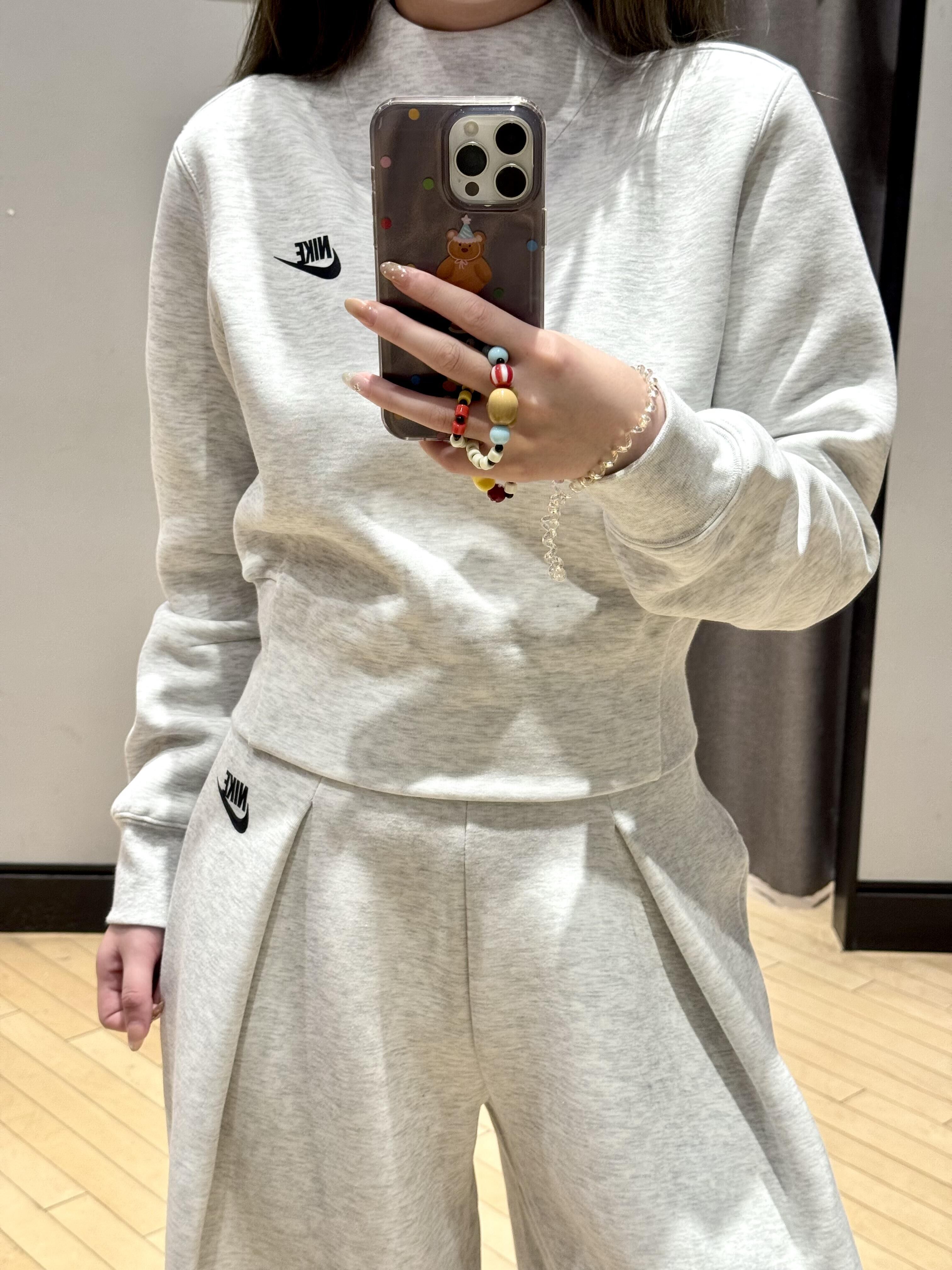 Nike Sportwear Tech Fleece 淺灰色套裝 灰色 高腰闊腿褲 半高領 短版大學T 太空棉 寬鬆 寬褲 棉長褲 針織上衣 女款/預購