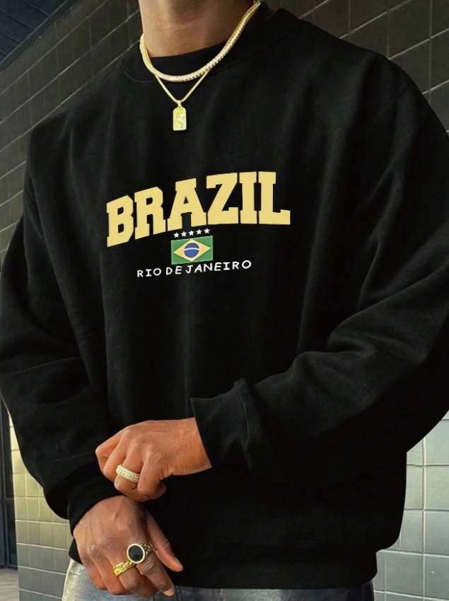 KADMAX大尺碼-秋冬長袖休閒巴西圖案印花大學TEE〈KSMS2606〉