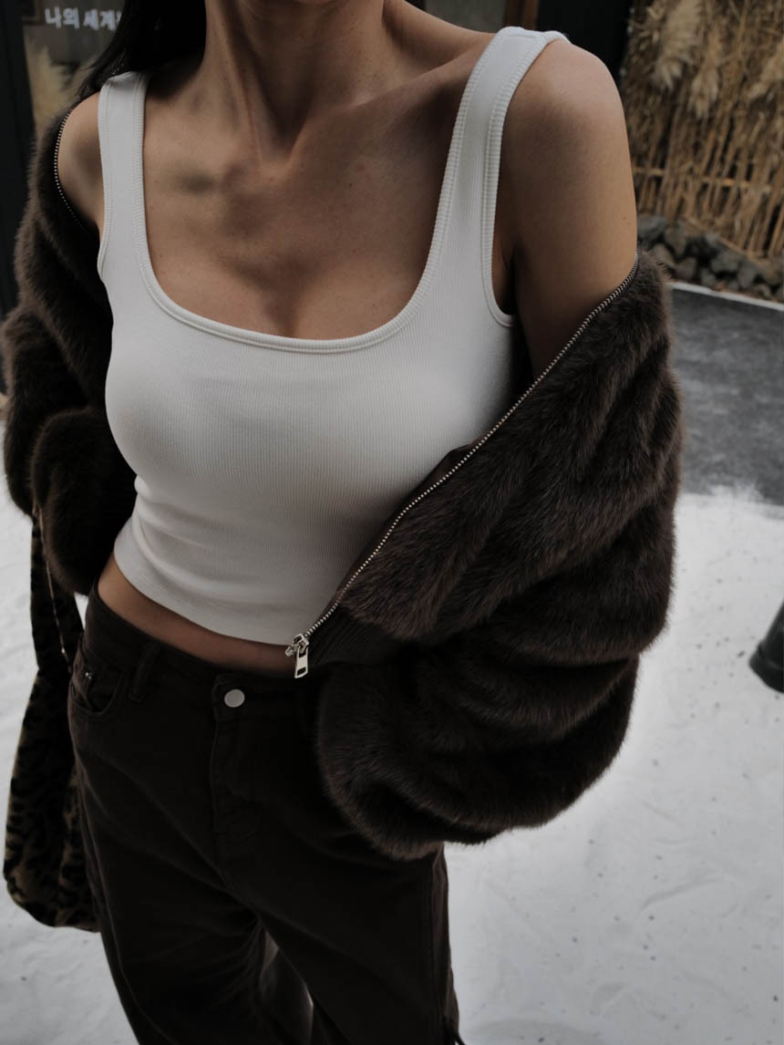 白不透磨毛方領背心*4色