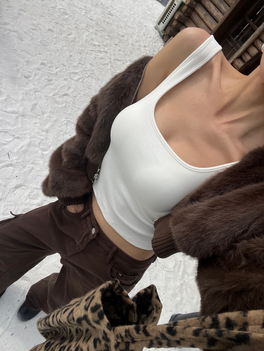 白不透磨毛方領背心*4色