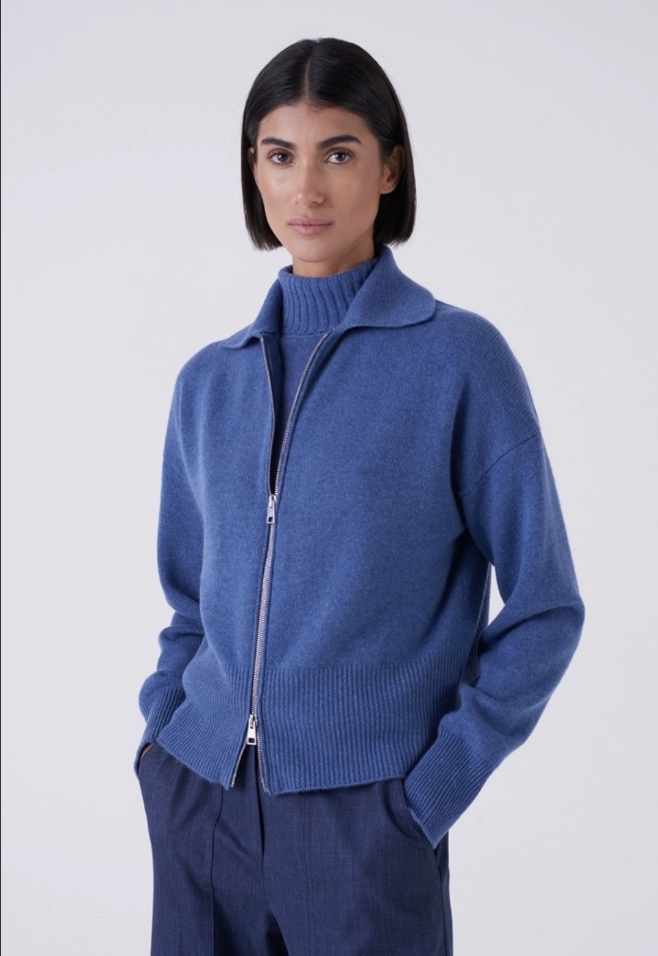 Amina Rubinacci細緻羊絨拉鍊毛衣外套(100%羊絨)