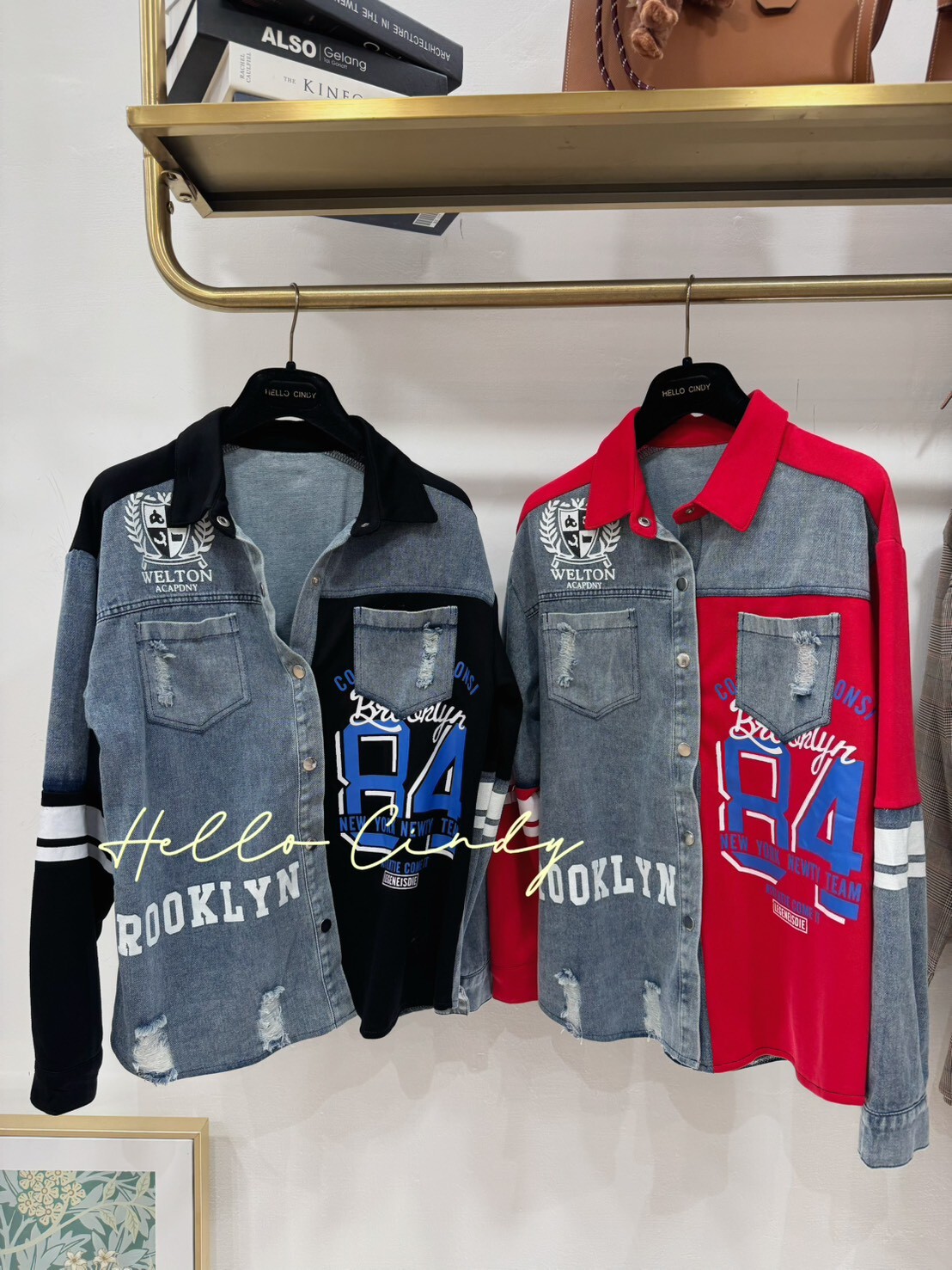 B11053 有一點帥帥的運動風格牛仔拼接襯衫