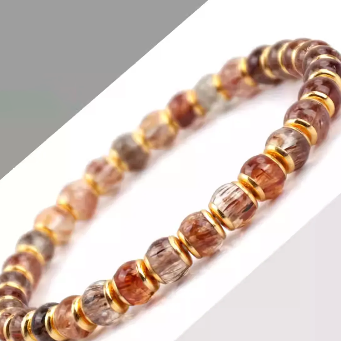 【寶石直切】黑金超七貼金直切寶石等級水晶手鍊