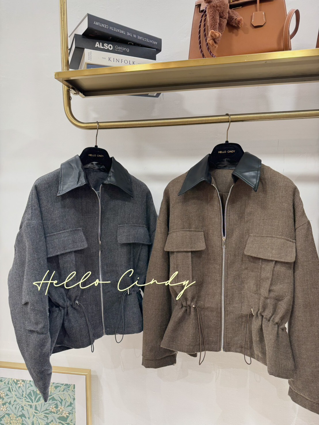 B11052 帥氣感滿滿的皮領縮腰毛料外套