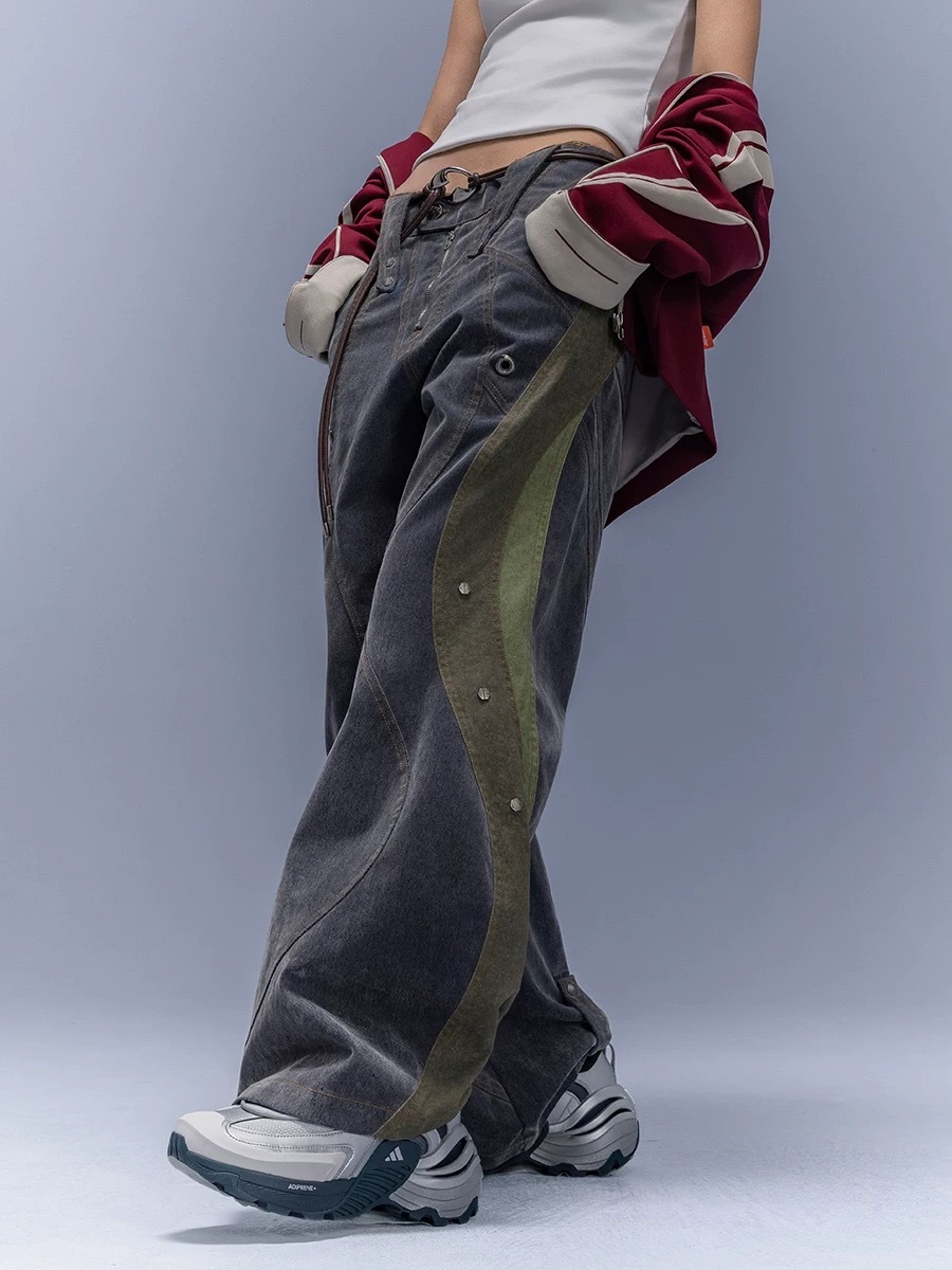 XIPHEVIL「銀嵐流光牛仔褲」植絨重工水洗街頭寬褲秋冬賽博龐克