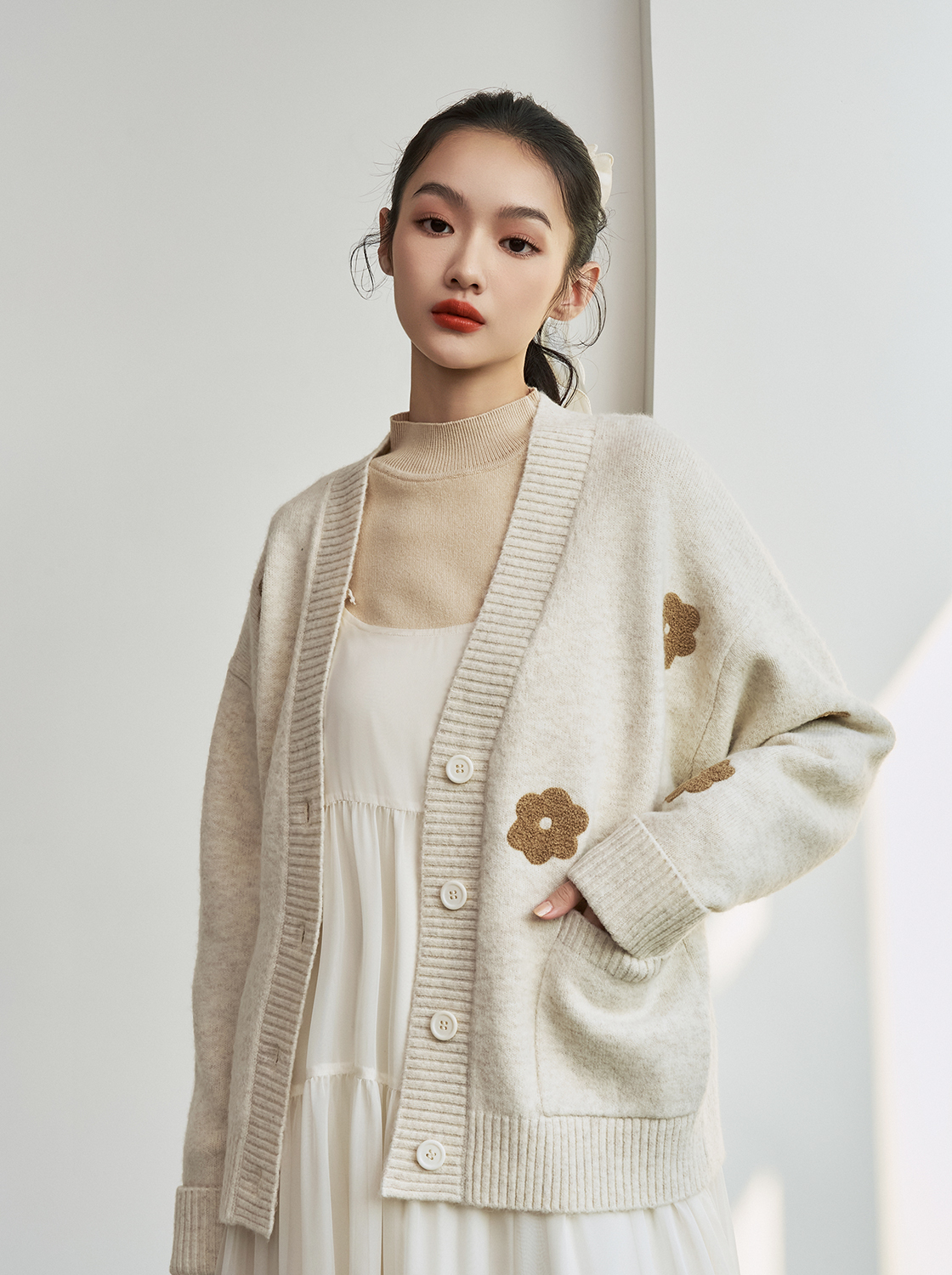 軟軟兔花花毛織外套