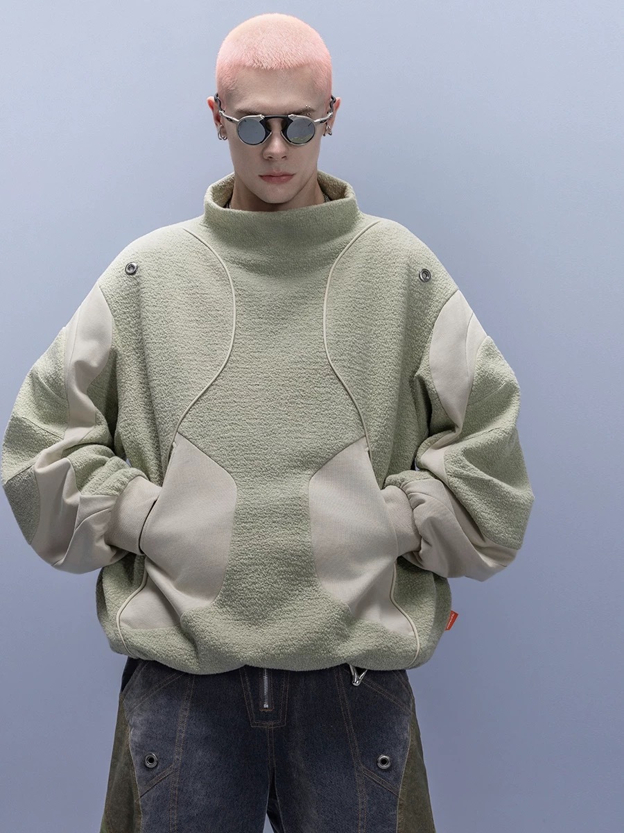 XIPHEVIL「機械式手高領衛衣」高街寬鬆彎刀袖百搭套頭外套賽博龐克