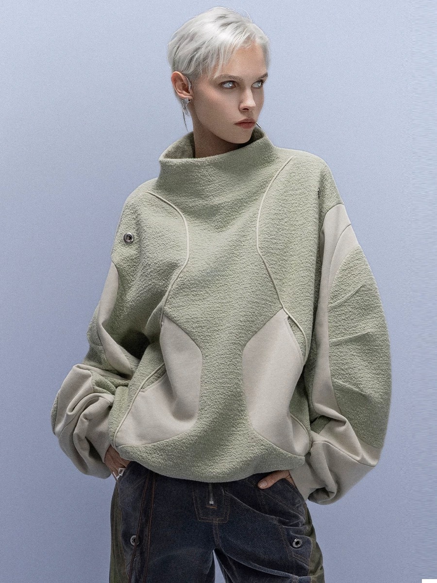 XIPHEVIL「機械式手高領衛衣」高街寬鬆彎刀袖百搭套頭外套賽博龐克