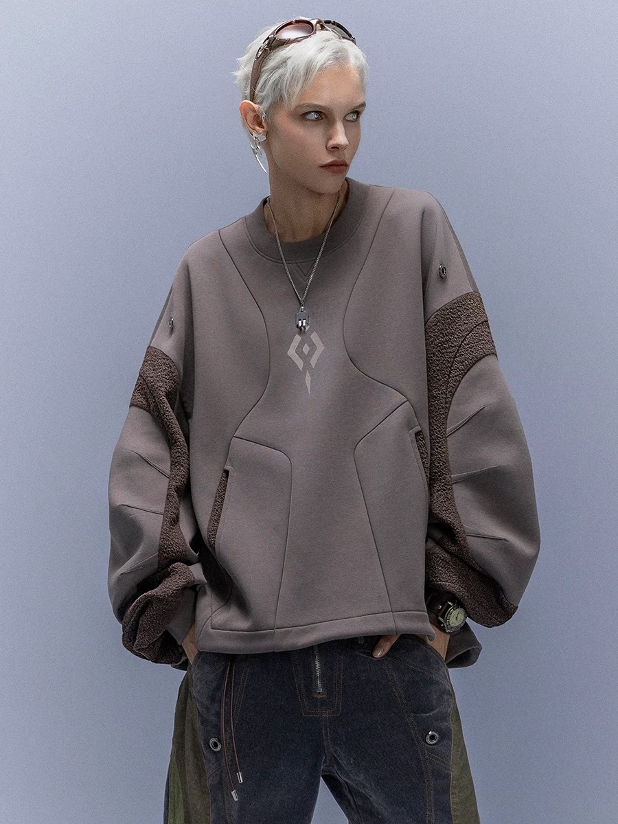 XIPHEVIL「機械式手圓領衛衣」高街寬鬆百搭彎刀袖內搭套頭賽博龐克