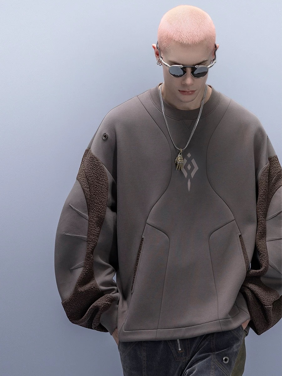 XIPHEVIL「機械式手圓領衛衣」高街寬鬆百搭彎刀袖內搭套頭賽博龐克