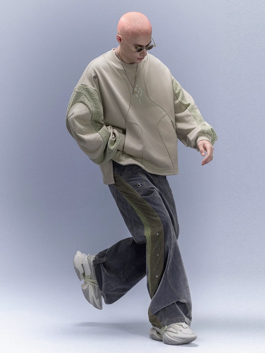 XIPHEVIL「機械式手圓領衛衣」高街寬鬆百搭彎刀袖內搭套頭賽博龐克