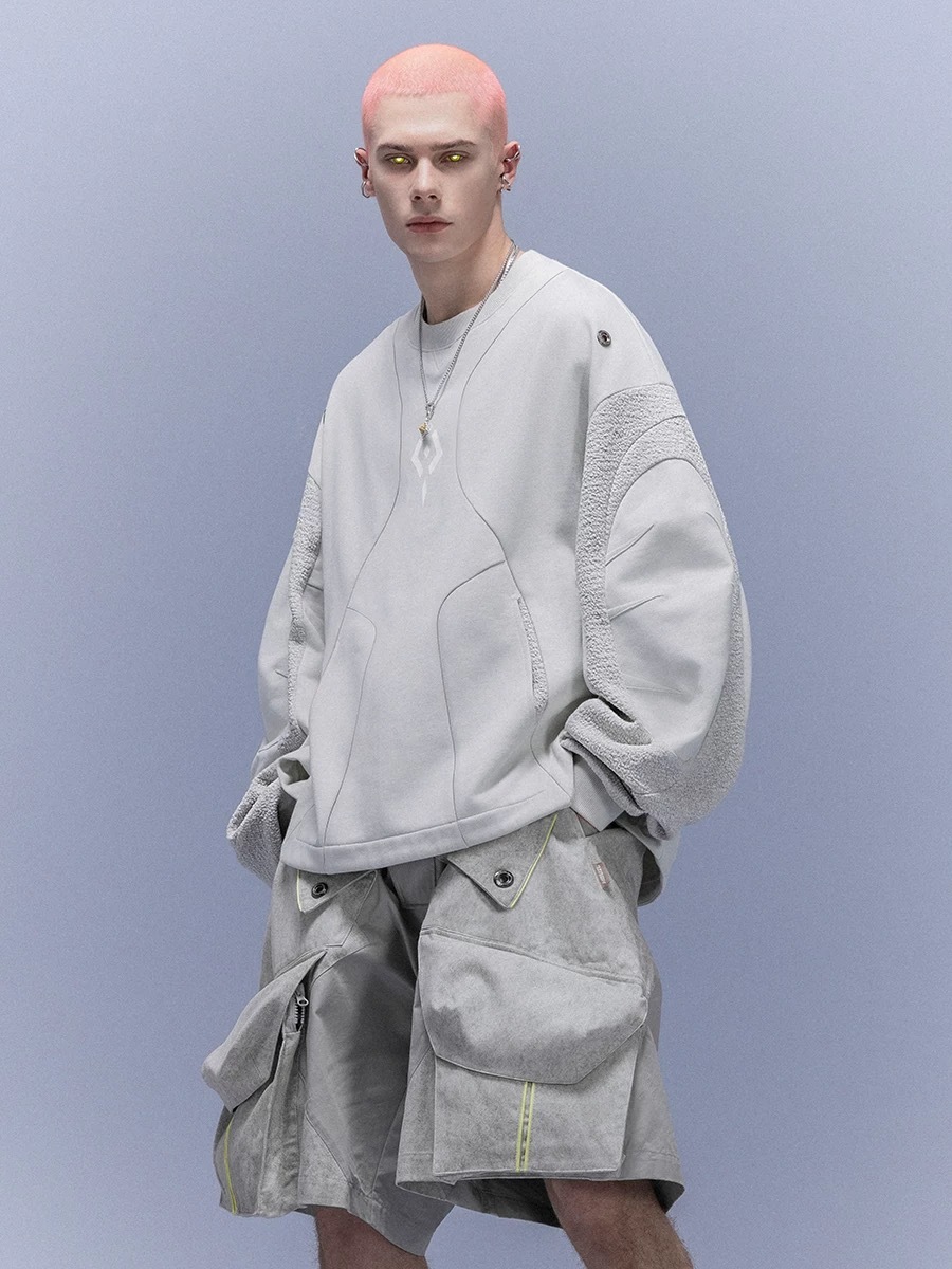 XIPHEVIL「機械式手圓領衛衣」高街寬鬆百搭彎刀袖內搭套頭賽博龐克