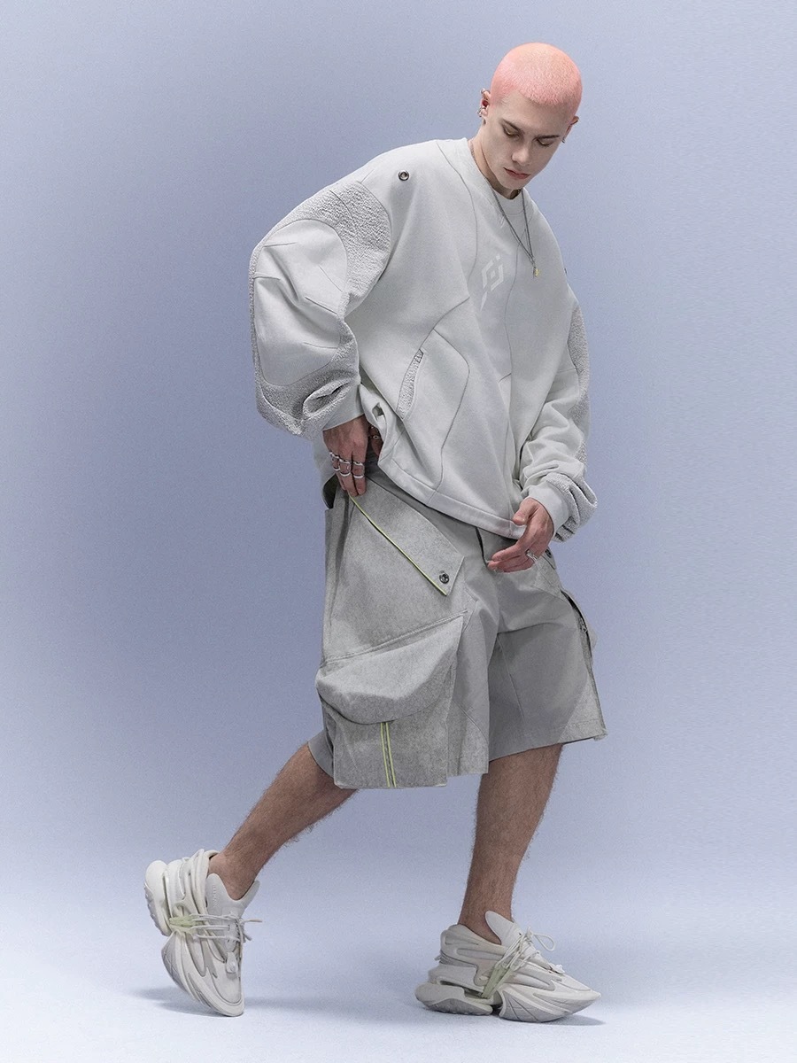 XIPHEVIL「機械式手圓領衛衣」高街寬鬆百搭彎刀袖內搭套頭賽博龐克