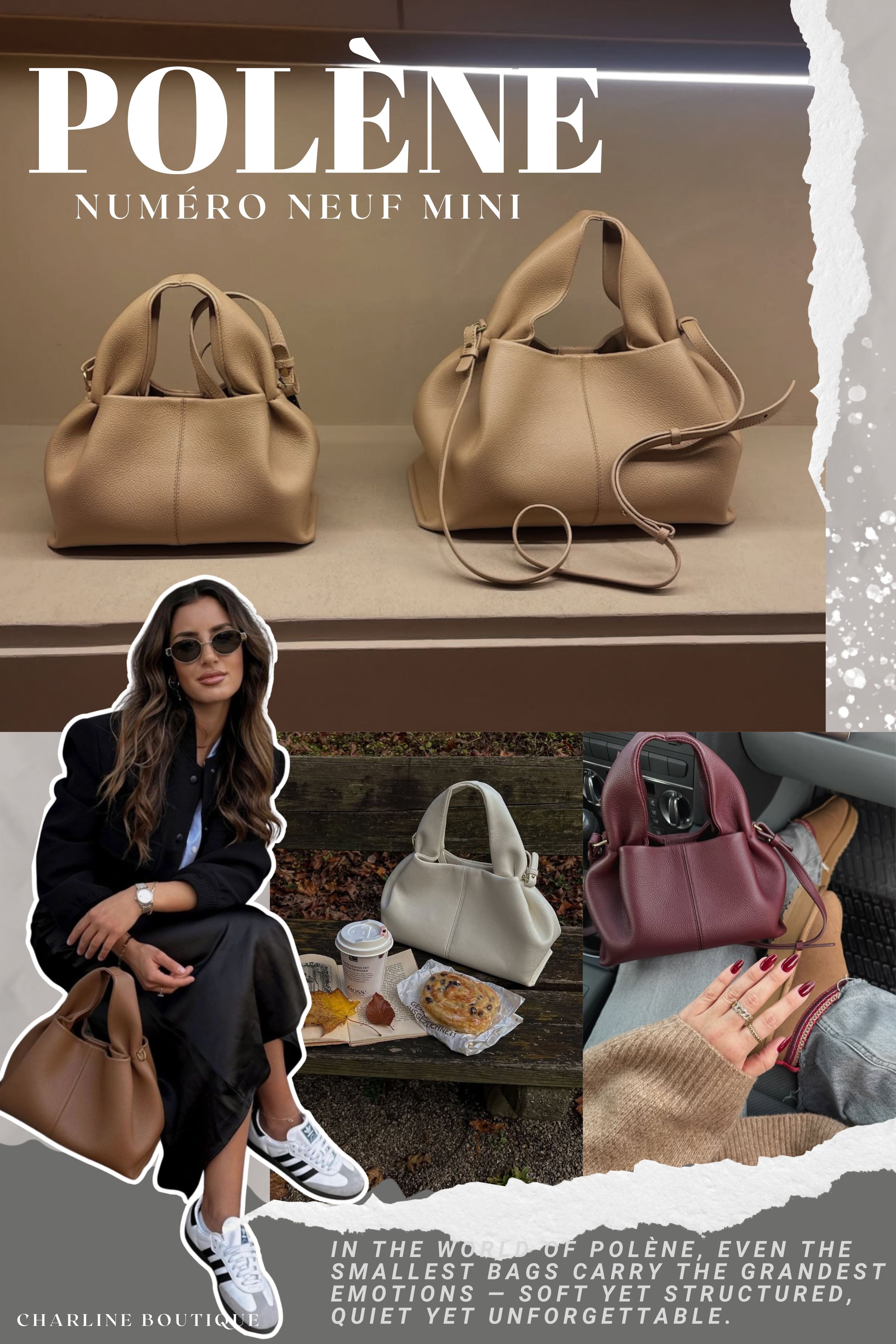 接下來這顆，光是外型就讓人少女心爆棚，它就是那位又軟又萌又帶點藝術氣質的Numéro Neuf Mini。Neuf Mini 就像一朵立體綻放的小花，用柔軟皮革打造出圓潤的摺疊曲線，整體造型隨性卻不失設計感，拿在手上就是一種可愛又不流俗的存在感。它比起 Un Nano 多了一點圓潤感，少了一點結構剛硬，整體更加柔和可親，但依然實用耐裝。Neuf Mini 是那種您第一眼覺得「好可愛」，然後越看越著迷、最後忍不住收進購物車的那型法式小甜心。