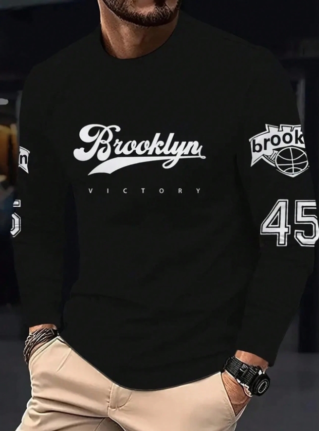 KADMAX大尺碼-秋冬長袖3D字母數位印花大學TEE〈KSMS2609〉