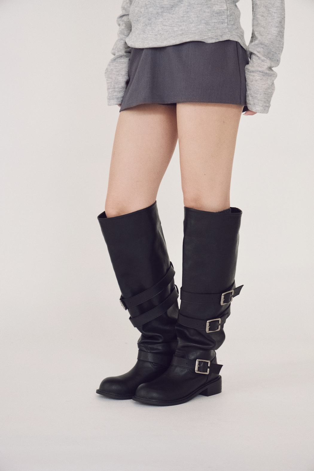 【瑕疵】銀釦騎士長靴-黑