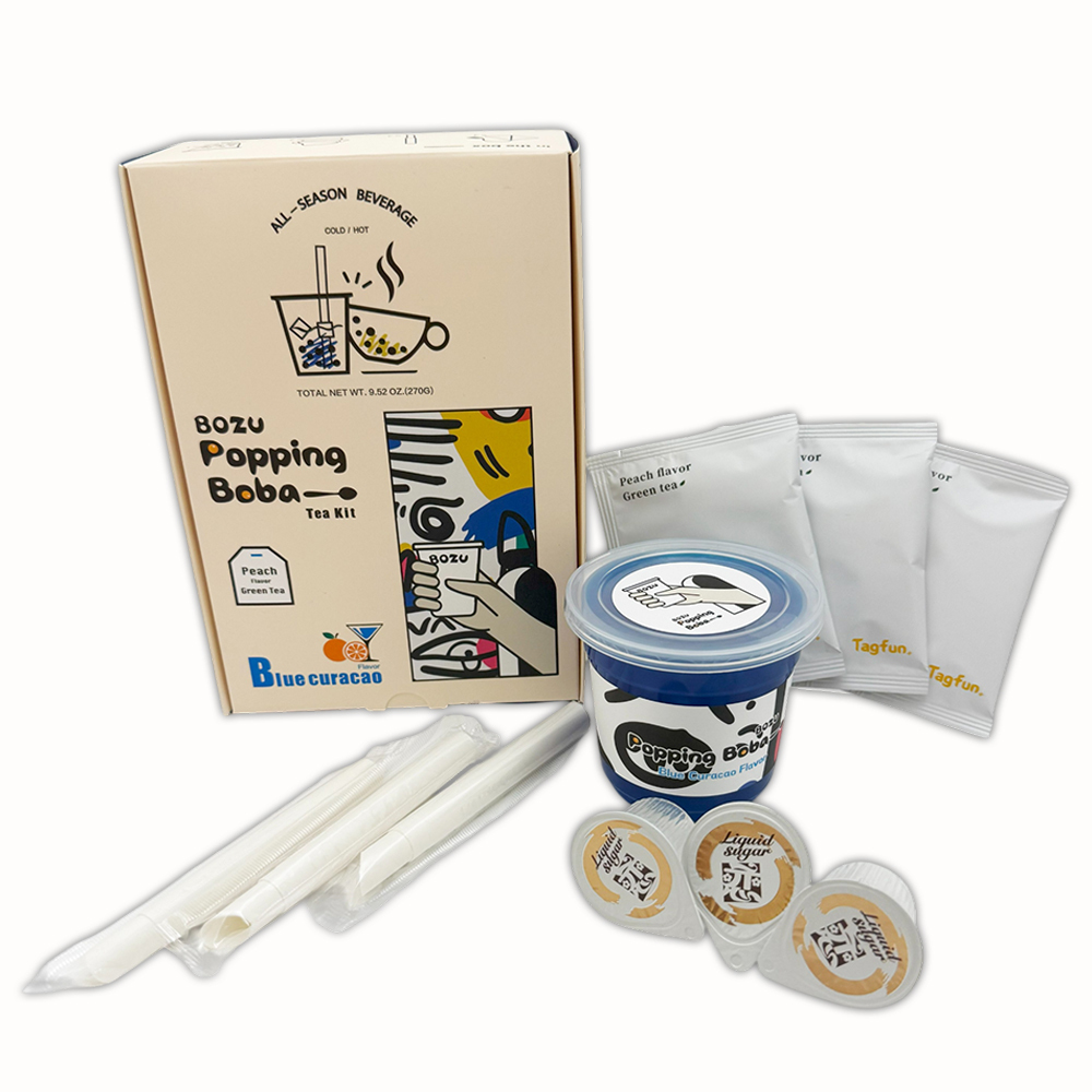 Tai Ji Xuan_BOZU Popping Boba Tea Kit – Trà Xanh Đào Trắng & Hạt Nổ Blue Curaçao