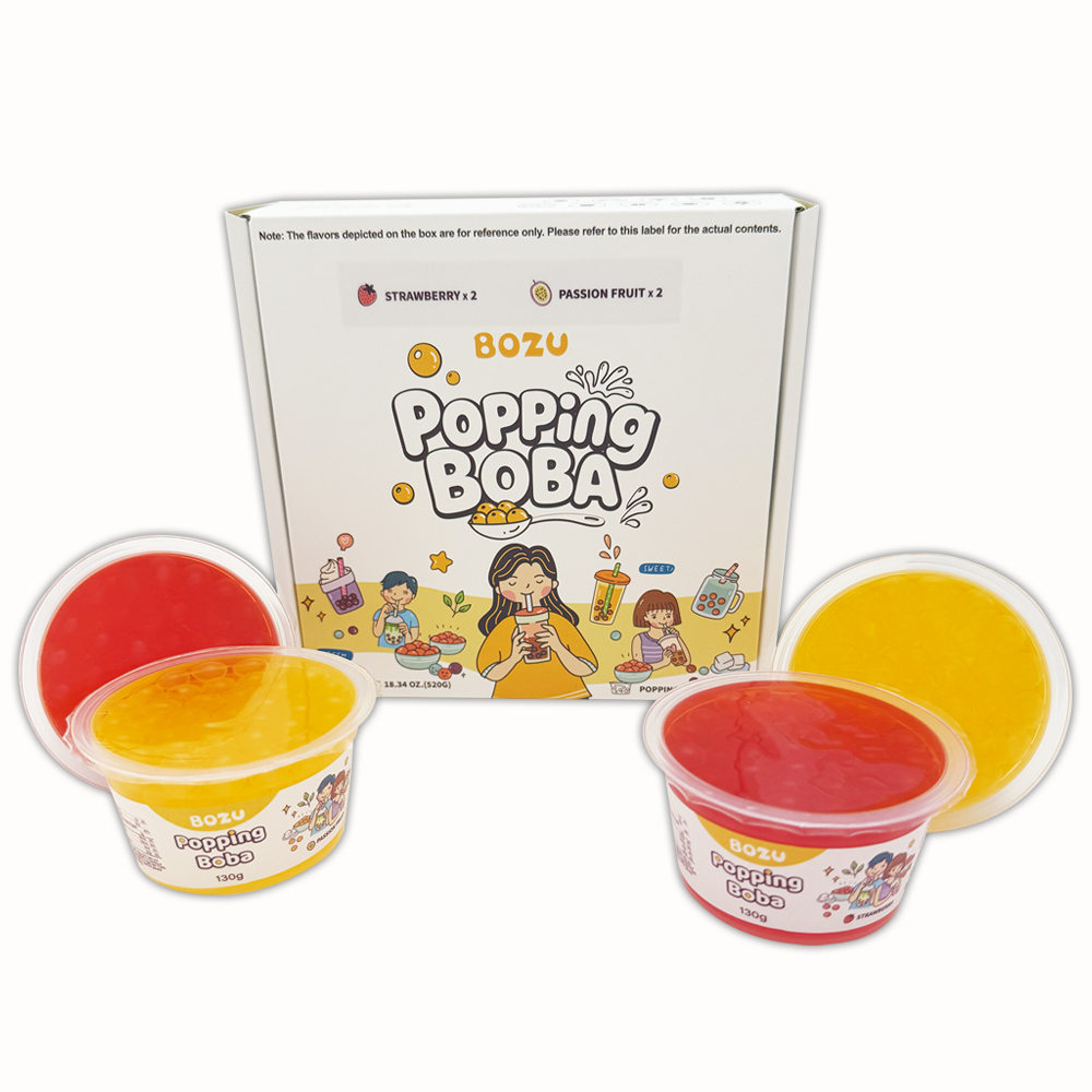 Tai Ji Xuan_ Set quà BOZU Popping Boba 130g × 4 (Dâu tây × 2, Chanh leo × 2)